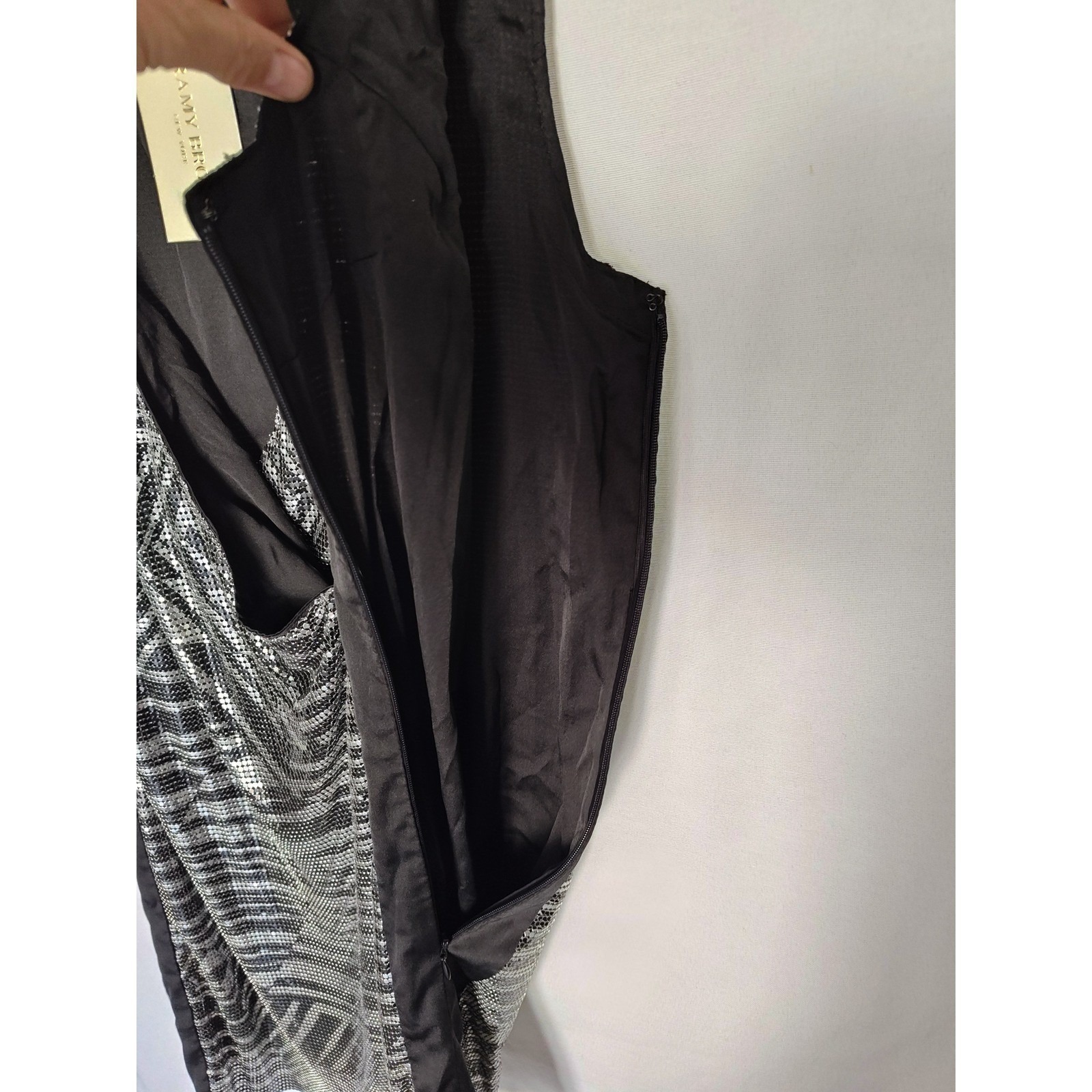 Ramy Brook Dress Printed Lola Black Silver Wrap Mini 0 Metal Relaxed Deep V New — image 8 of 8